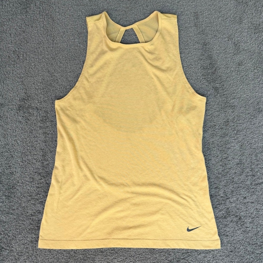 Nike Dri-FIT Womens Yellow Open Back Keyhole Athletic Tank Top XS 3331